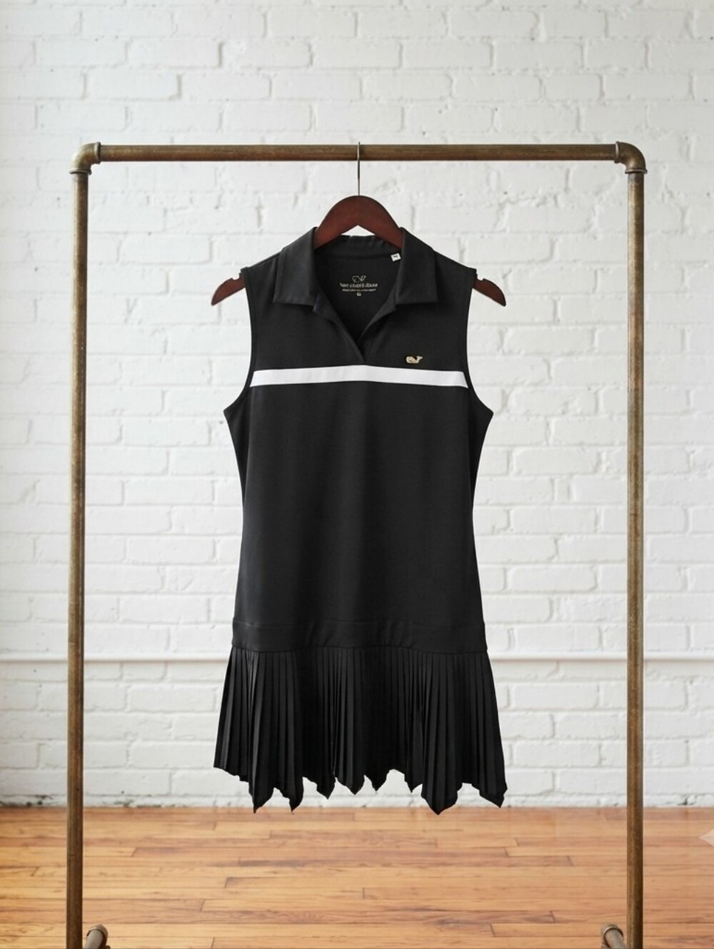 Vineyard Vines Black Sleeveless Polo Dress with White Stripe